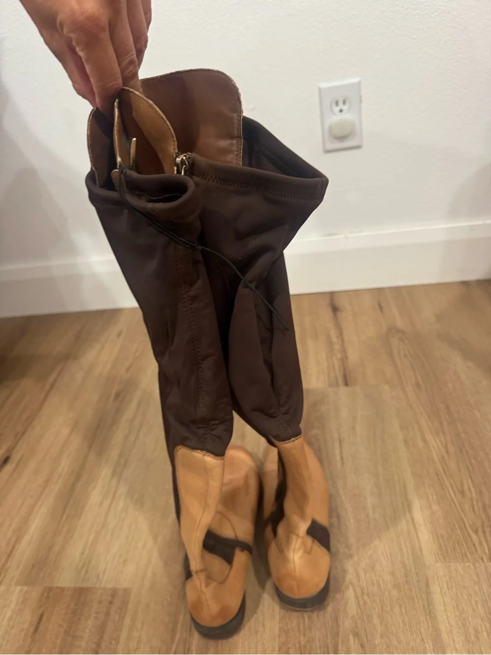 Franco Sarto Two-Tone Tan and Dark Brown Over-the-Knee Boots